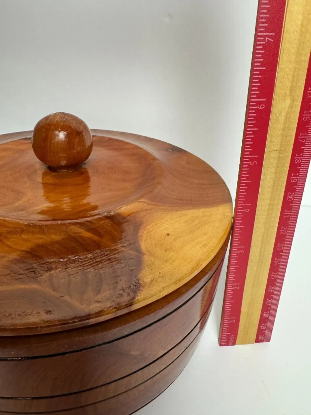 Vintage Wooden Bowl w/Lid  Storage Box Serving Dish